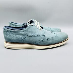 Cole Haan Shoes Mens 10 Blue Suede Original Grand Wingtip Oxford Lace Up Brougue